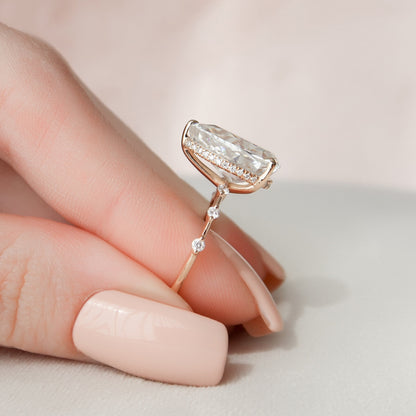 4 CT Pear Hidden Halo & Dainty Pave Moissanite Engagement Ring