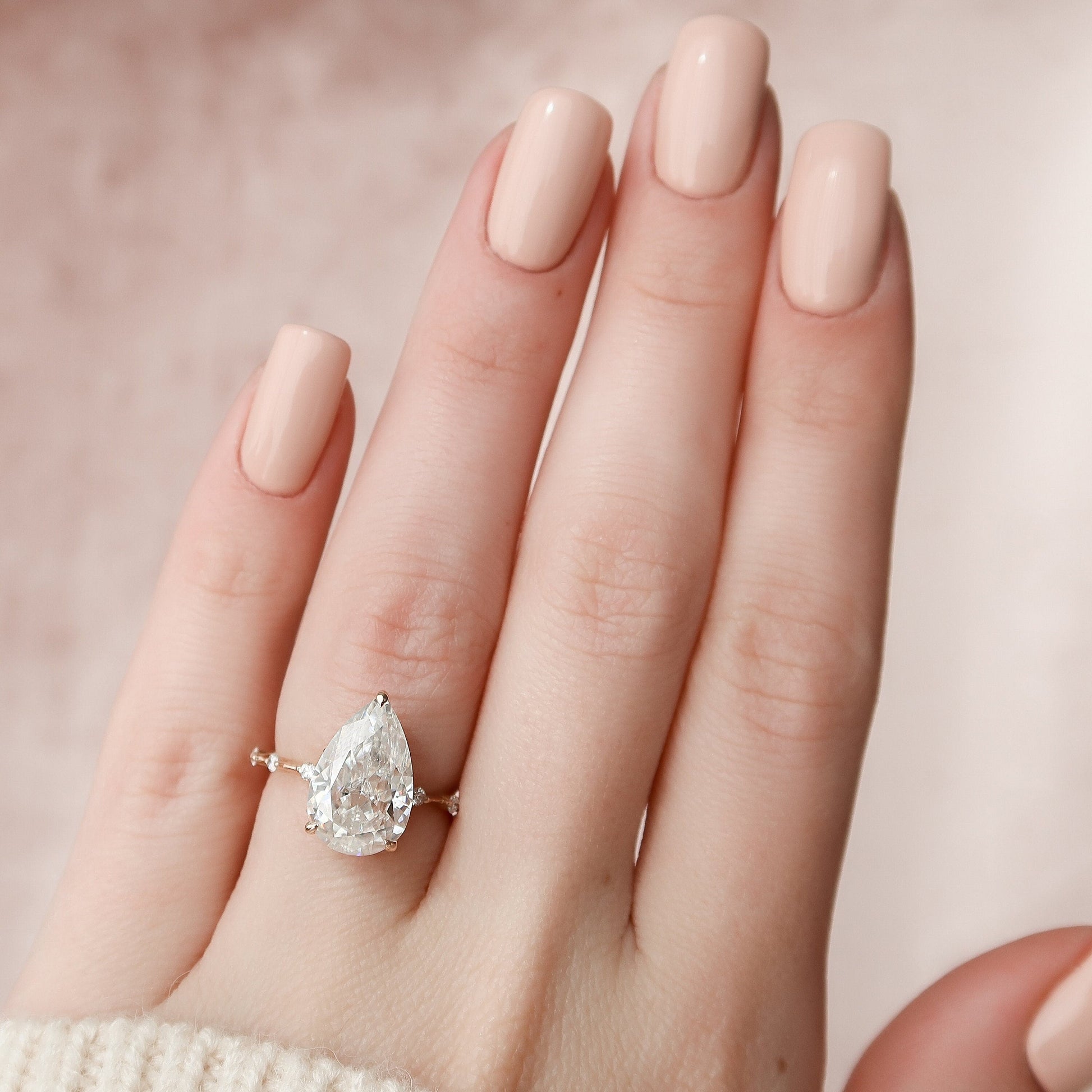 4 CT Pear Hidden Halo & Dainty Pave Moissanite Engagement Ring