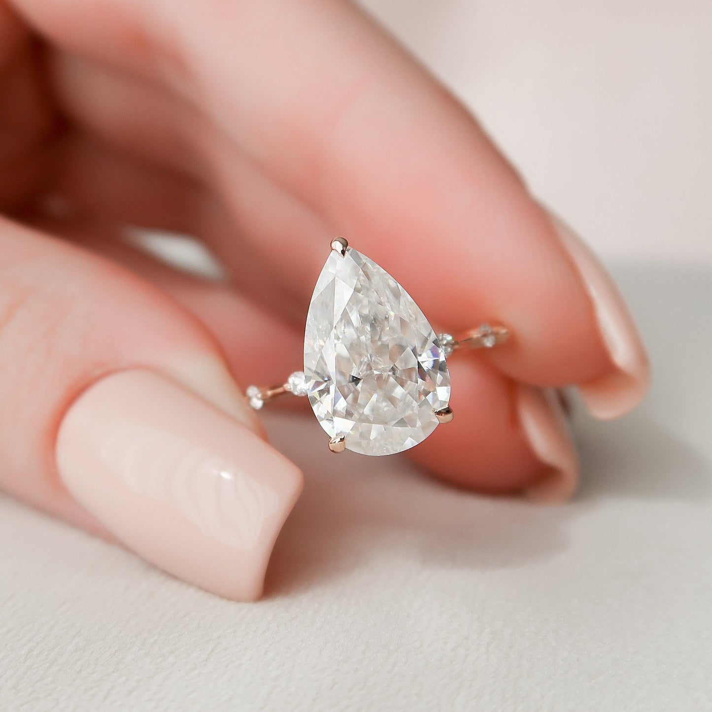 4 CT Pear Hidden Halo & Dainty Pave Moissanite Engagement Ring