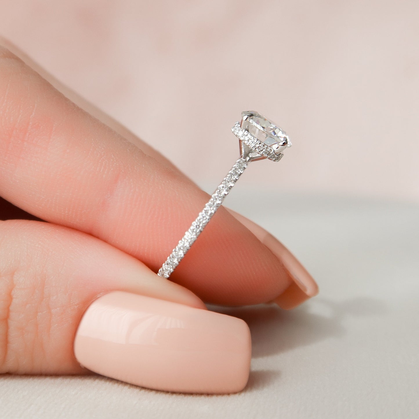 1.5 CT Round Hidden Halo & Pave Moissanite Engagement Ring