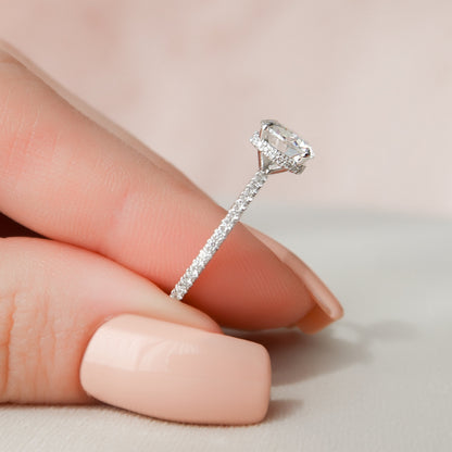 1.5 CT Round Hidden Halo & Pave Moissanite Engagement Ring