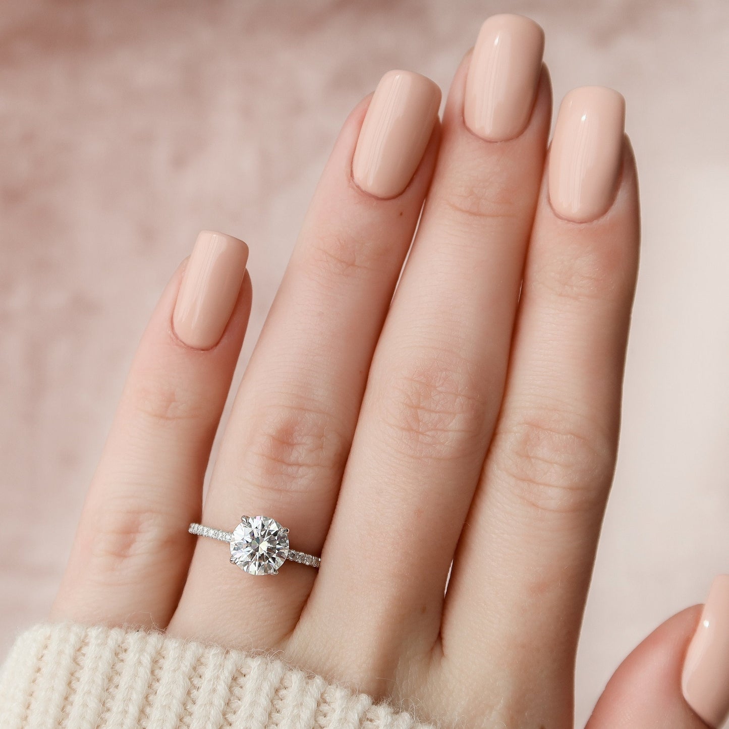 1.5 CT Round Hidden Halo & Pave Moissanite Engagement Ring