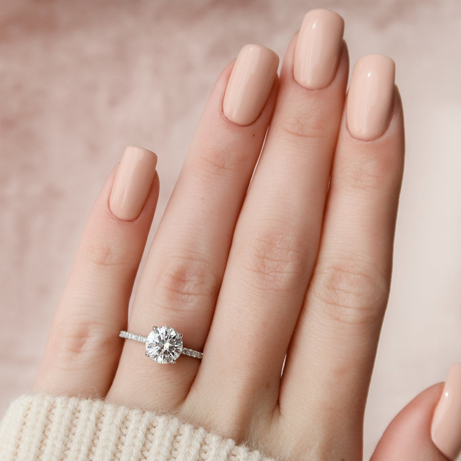1.5 CT Round Hidden Halo & Pave Moissanite Engagement Ring