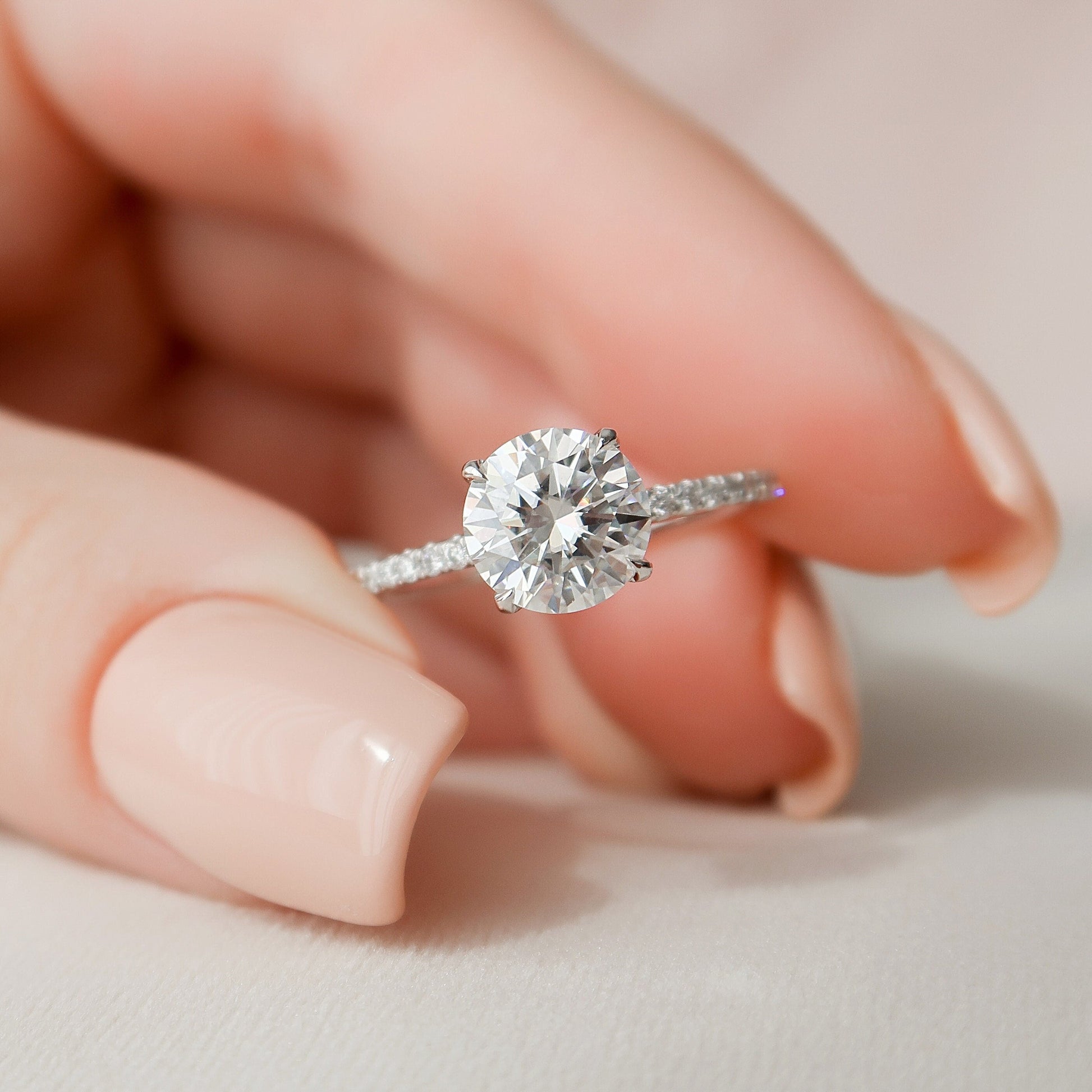 1.5 CT Round Hidden Halo & Pave Moissanite Engagement Ring