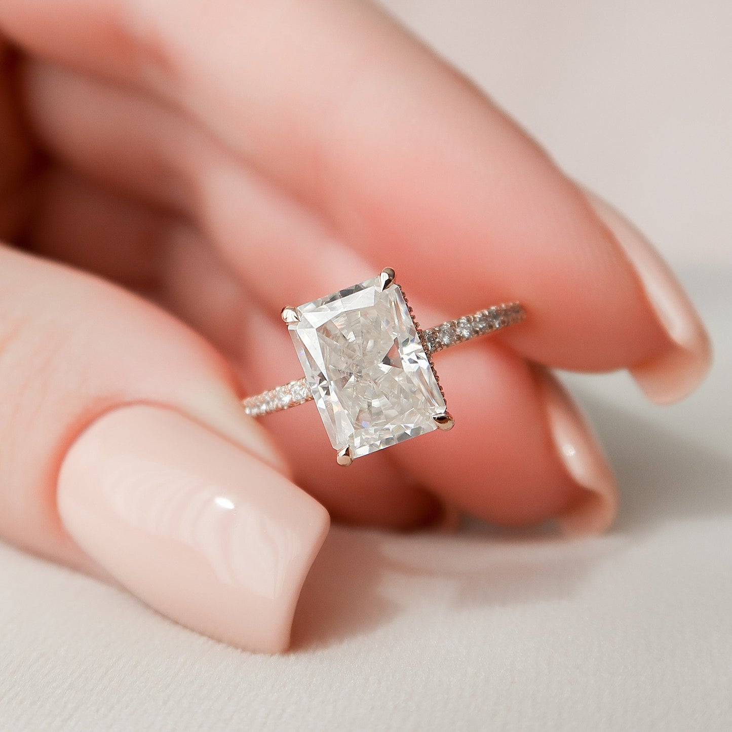 3 CT Radiant Hidden Halo & Pave Moissanite Engagement Ring