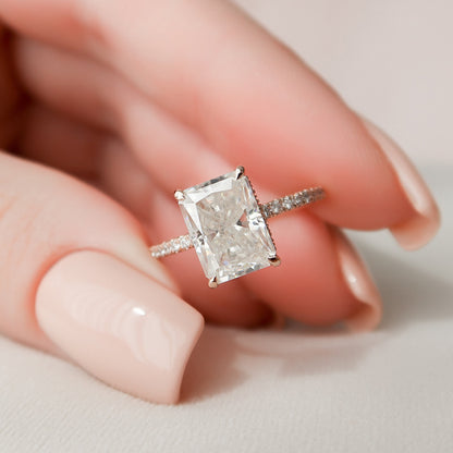 3 CT Radiant Hidden Halo & Pave Moissanite Engagement Ring
