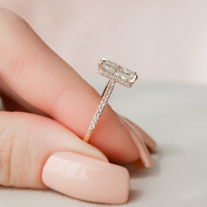 3 CT Radiant Hidden Halo & Pave Moissanite Engagement Ring