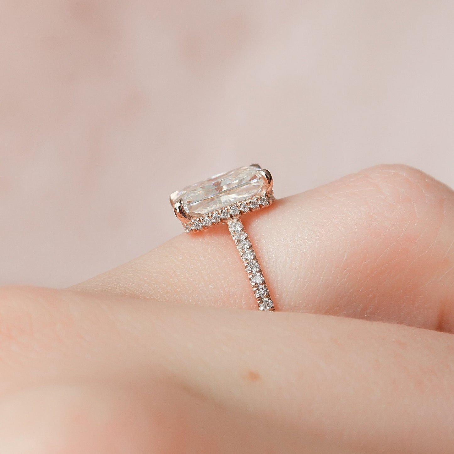3 CT Radiant Hidden Halo & Pave Moissanite Engagement Ring