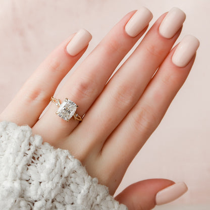 4 CT Cushion Twig Pave Moissanite Engagement Ring
