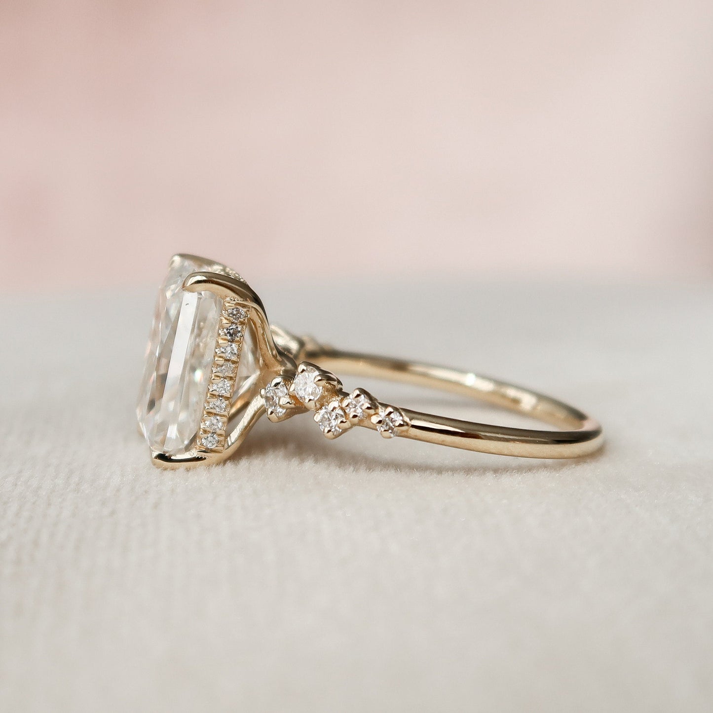 3.5 CT Radiant Hidden Halo & Pave Moissanite Engagement Ring