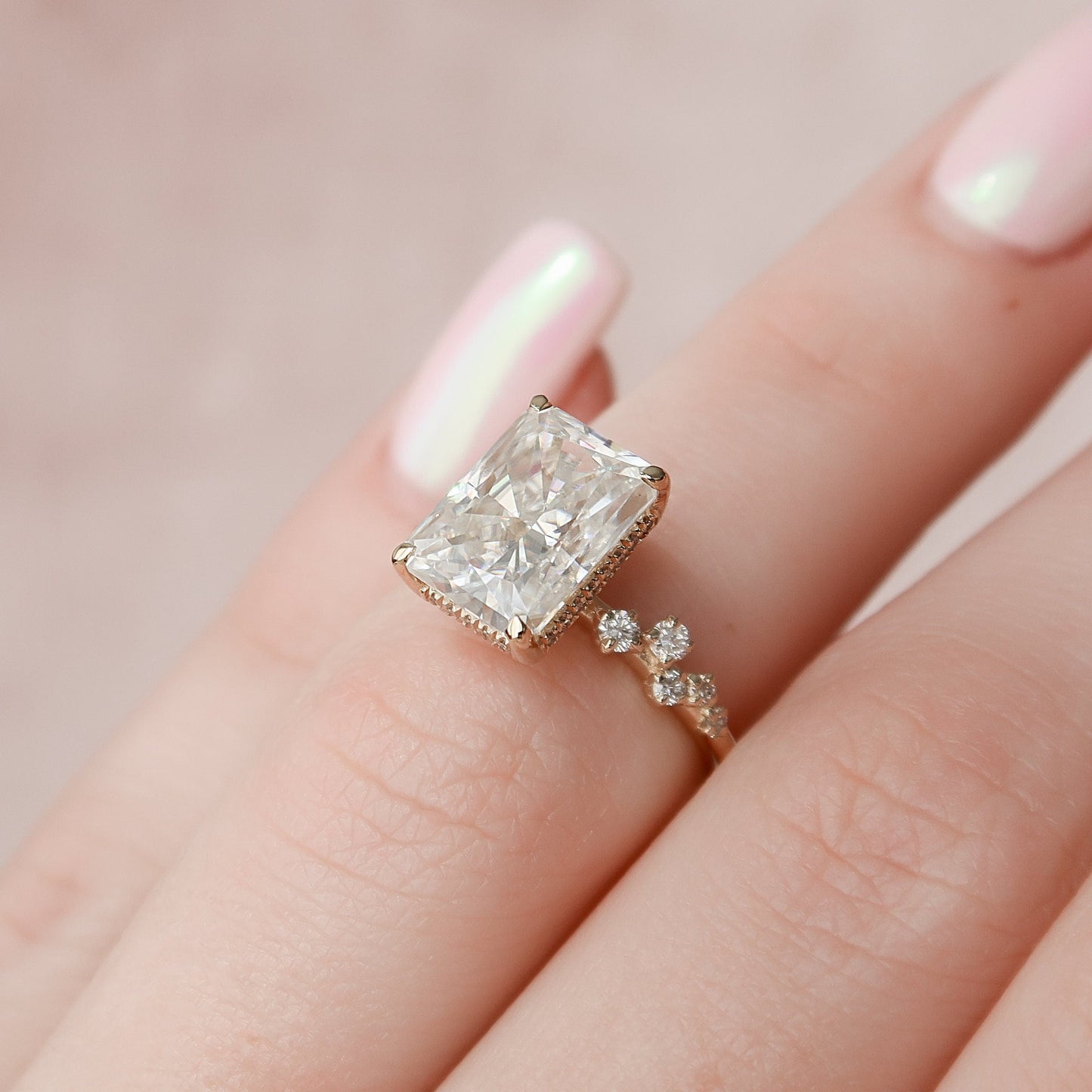 3.5 CT Radiant Hidden Halo & Pave Moissanite Engagement Ring