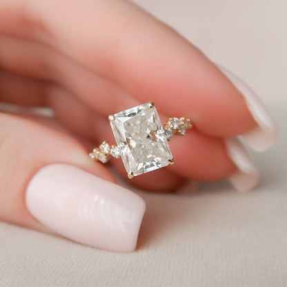 3.5 CT Radiant Hidden Halo & Pave Moissanite Engagement Ring