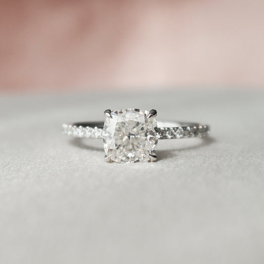1.5 CT Cushion Hidden Halo & Pave Moissanite Engagement Ring