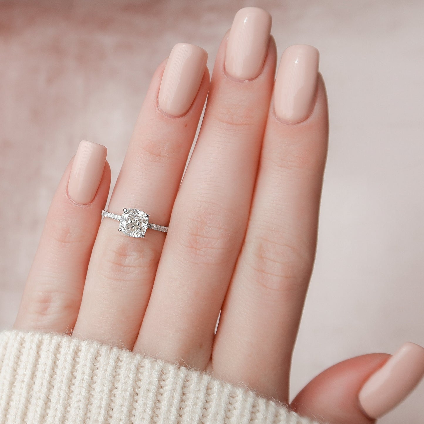 1.5 CT Cushion Hidden Halo & Pave Moissanite Engagement Ring