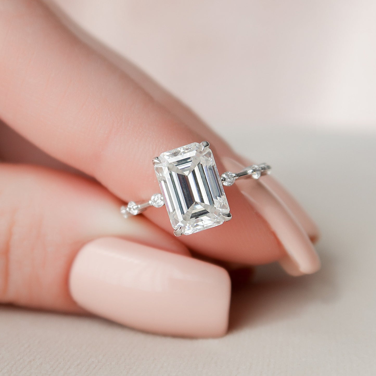 3 CT Emerald Dainty Pave Moissanite Engagement Ring