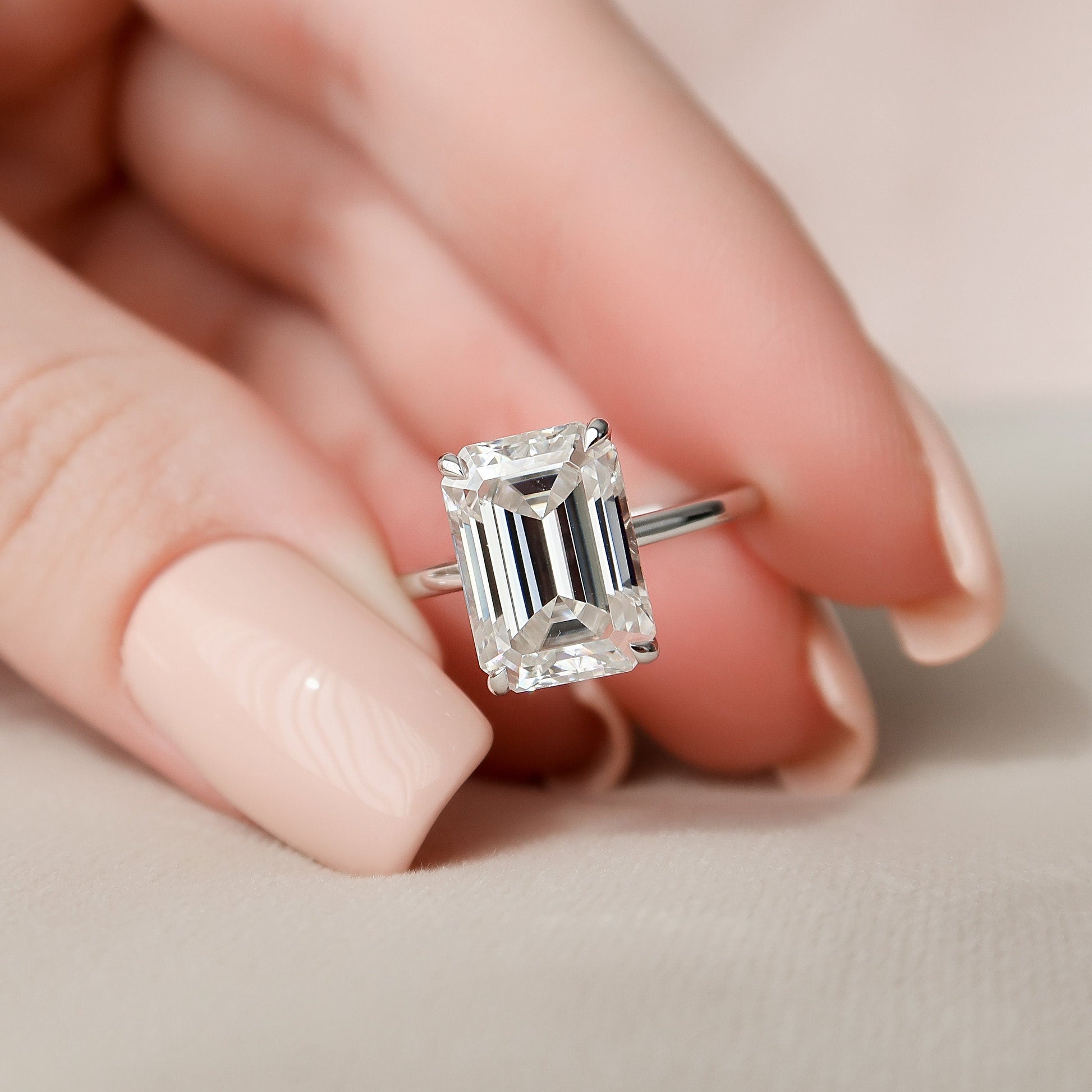 5 CT Emerald Hidden Halo Moissanite Engagement Ring