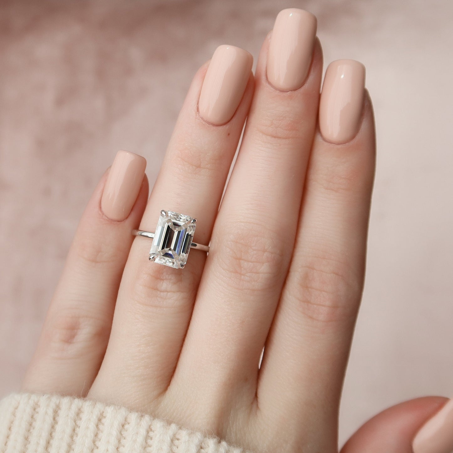 5 CT Emerald Hidden Halo Moissanite Engagement Ring