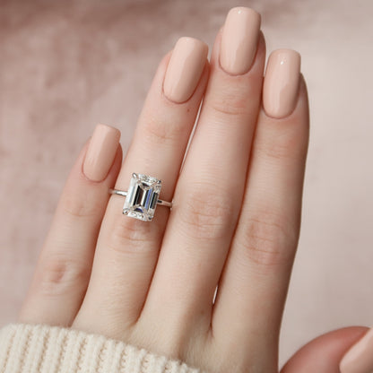 5 CT Emerald Hidden Halo Moissanite Engagement Ring