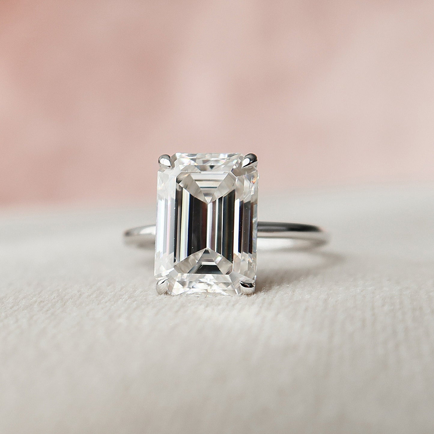 5 CT Emerald Hidden Halo Moissanite Engagement Ring