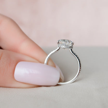 3.5 CT Oval Hidden Halo & Pave Moissanite Engagement Ring
