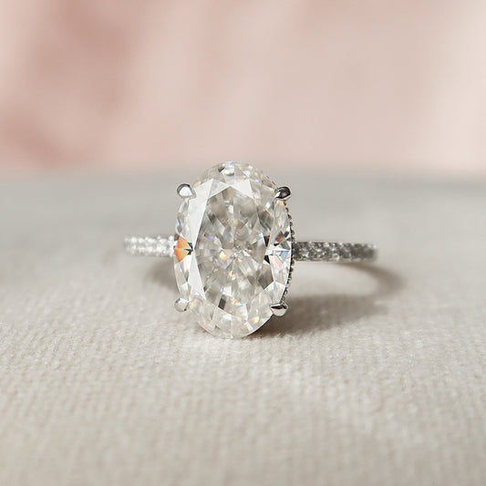 3.5 CT Oval Hidden Halo & Pave Moissanite Engagement Ring