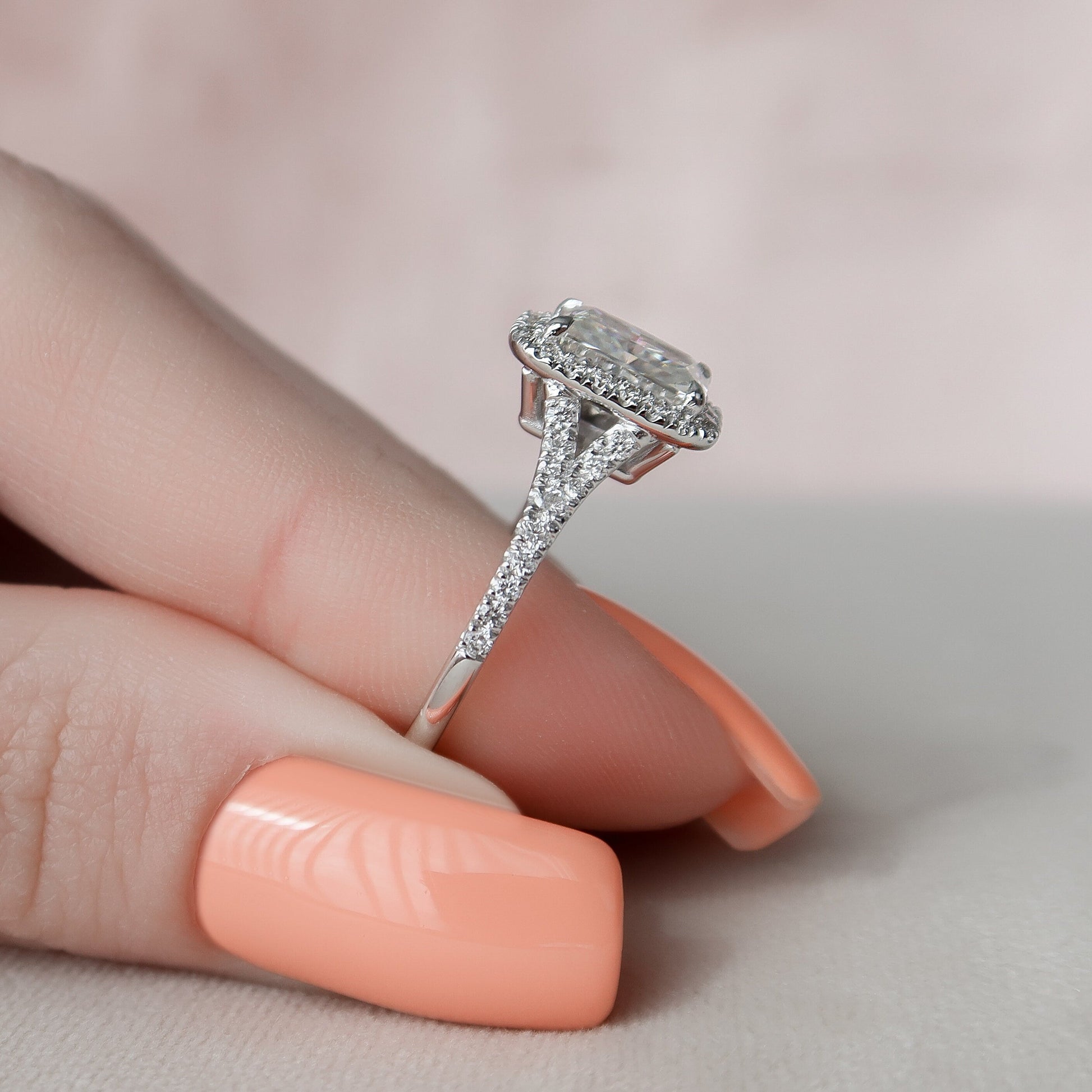 3.5 CT Elongated Cushion Halo & Pave Split Shank Moissanite Engagement Ring