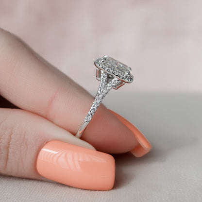 3.5 CT Elongated Cushion Halo & Pave Split Shank Moissanite Engagement Ring