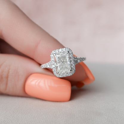3.5 CT Elongated Cushion Halo & Pave Split Shank Moissanite Engagement Ring