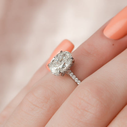 2 CT Oval Hidden Halo & Pave Moissanite Engagement Ring