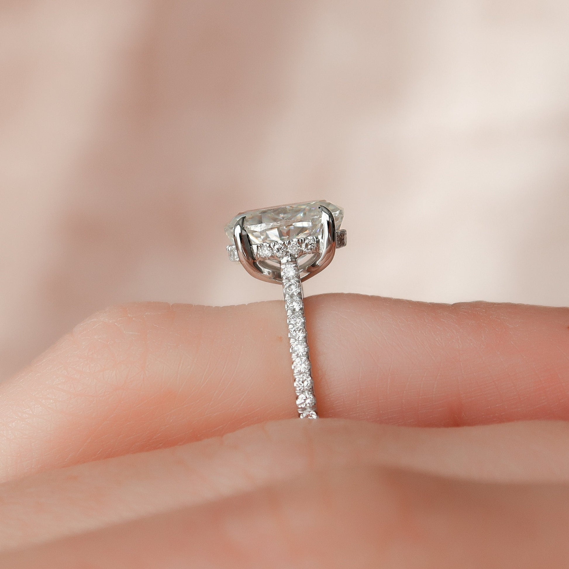 2 CT Oval Hidden Halo & Pave Moissanite Engagement Ring