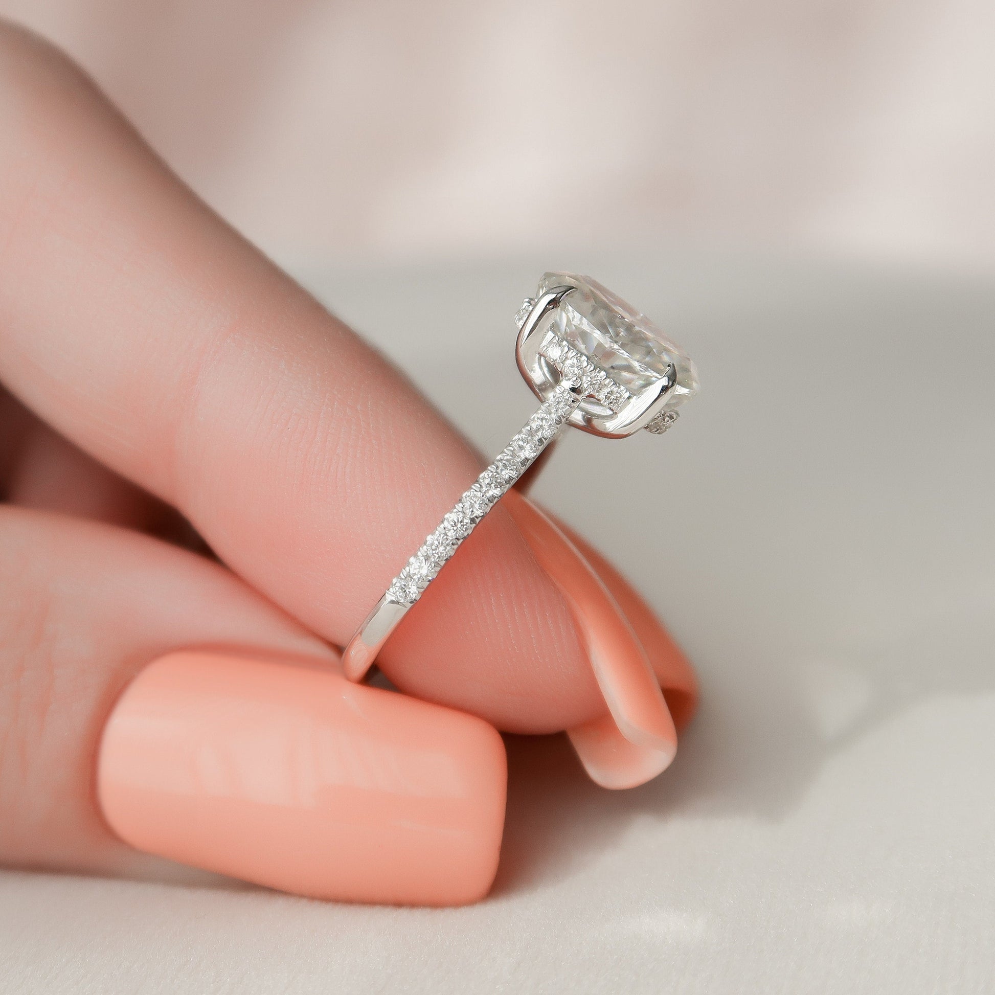 2 CT Oval Hidden Halo & Pave Moissanite Engagement Ring