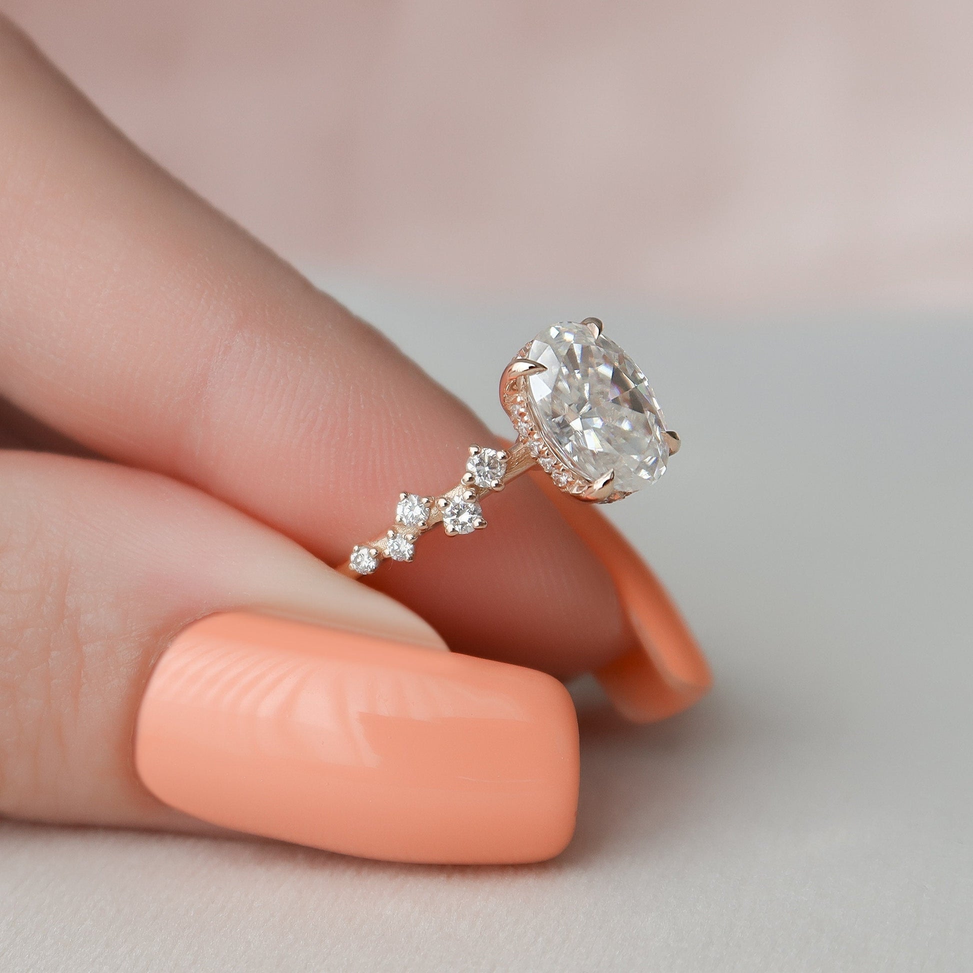 1.5 CT Oval Hidden Halo & Pave Moissanite Engagement Ring