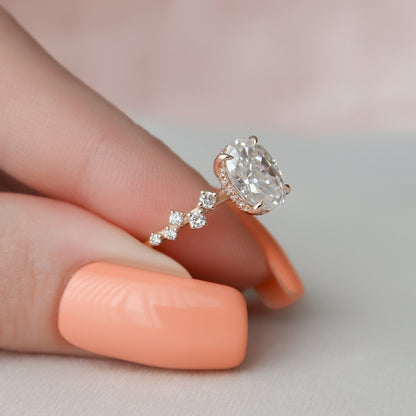 1.5 CT Oval Hidden Halo & Pave Moissanite Engagement Ring