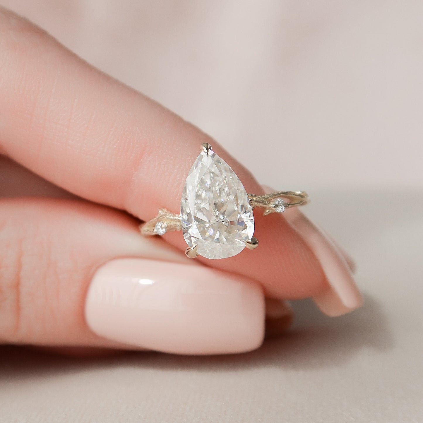 2.5 CT Pear Twig Pave Moissanite Engagement Ring