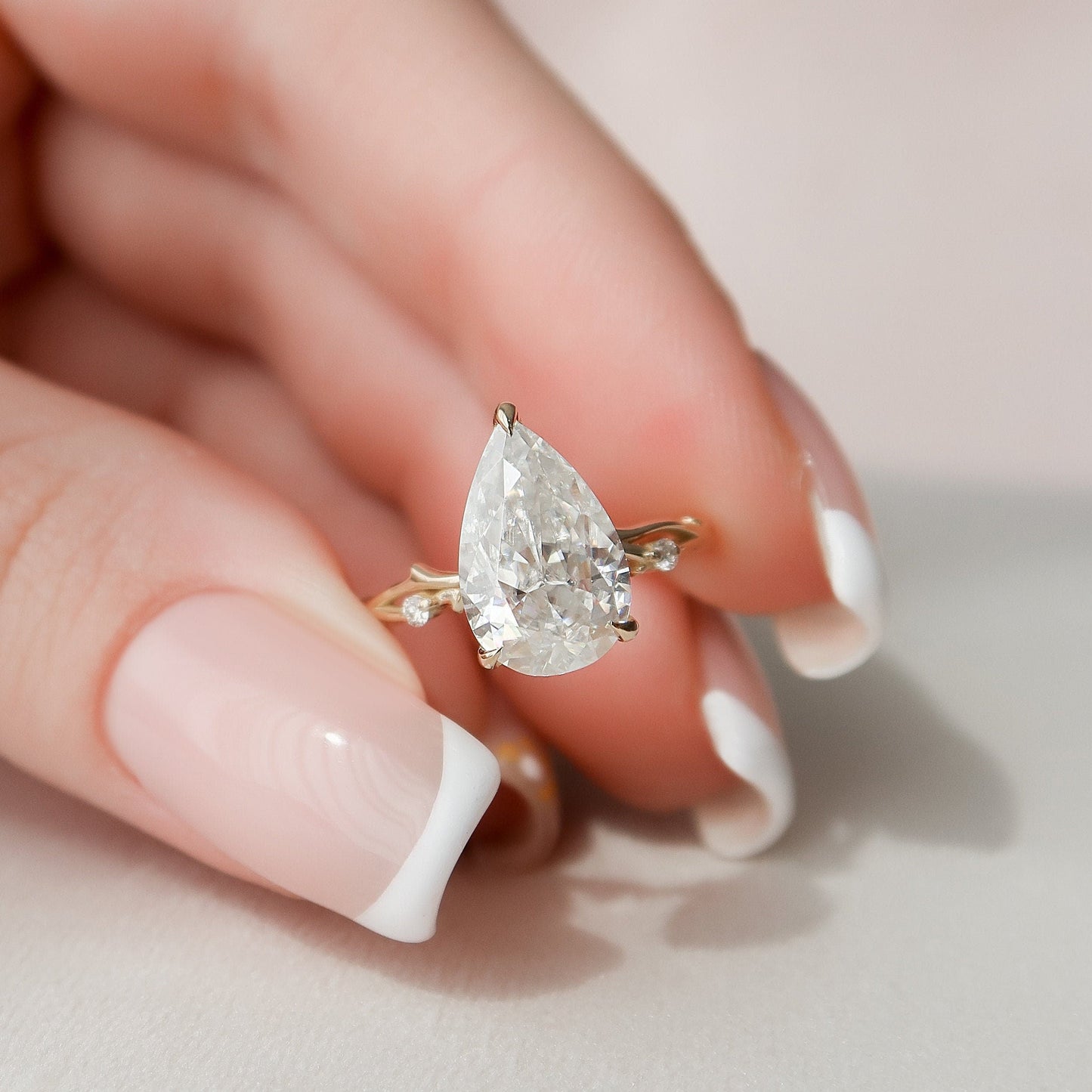 2.5 CT Pear Twig Pave Moissanite Engagement Ring