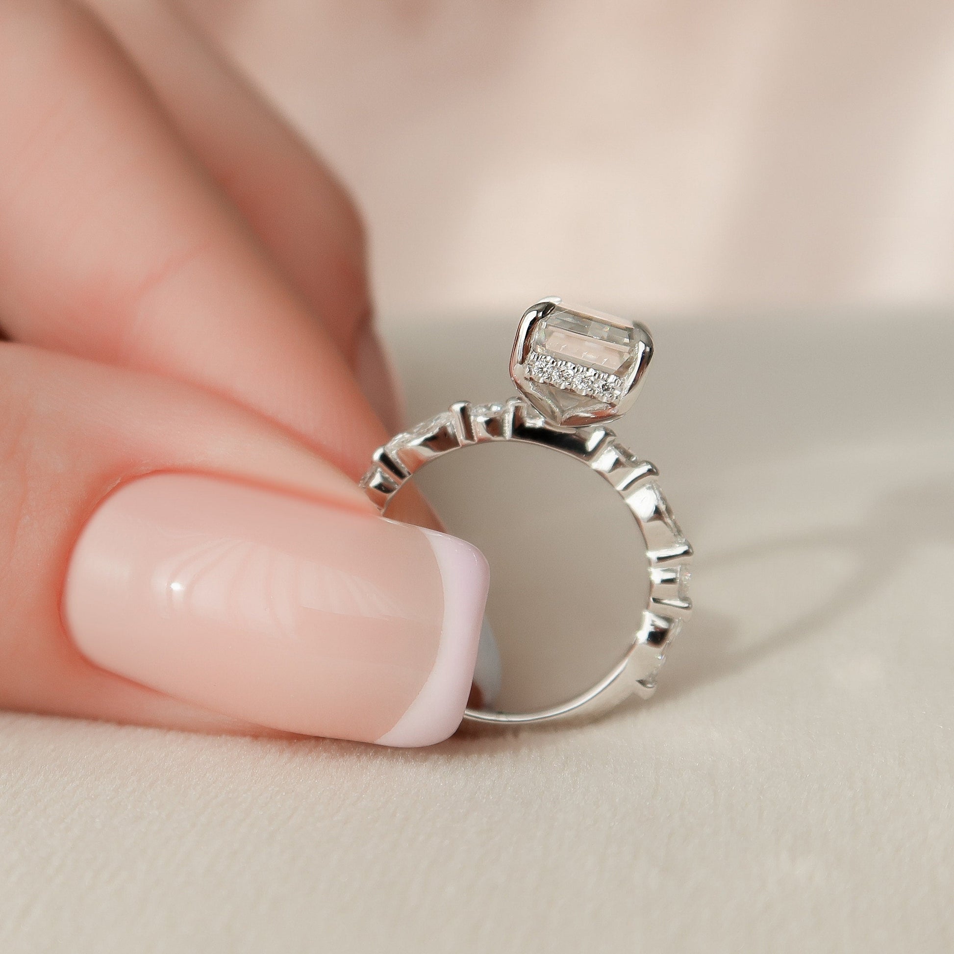 3 CT Emerald Hidden Halo & Dainty Pave Moissanite Engagement Ring