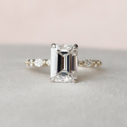 3 CT Emerald Hidden Halo & Dainty Pave Moissanite Engagement Ring