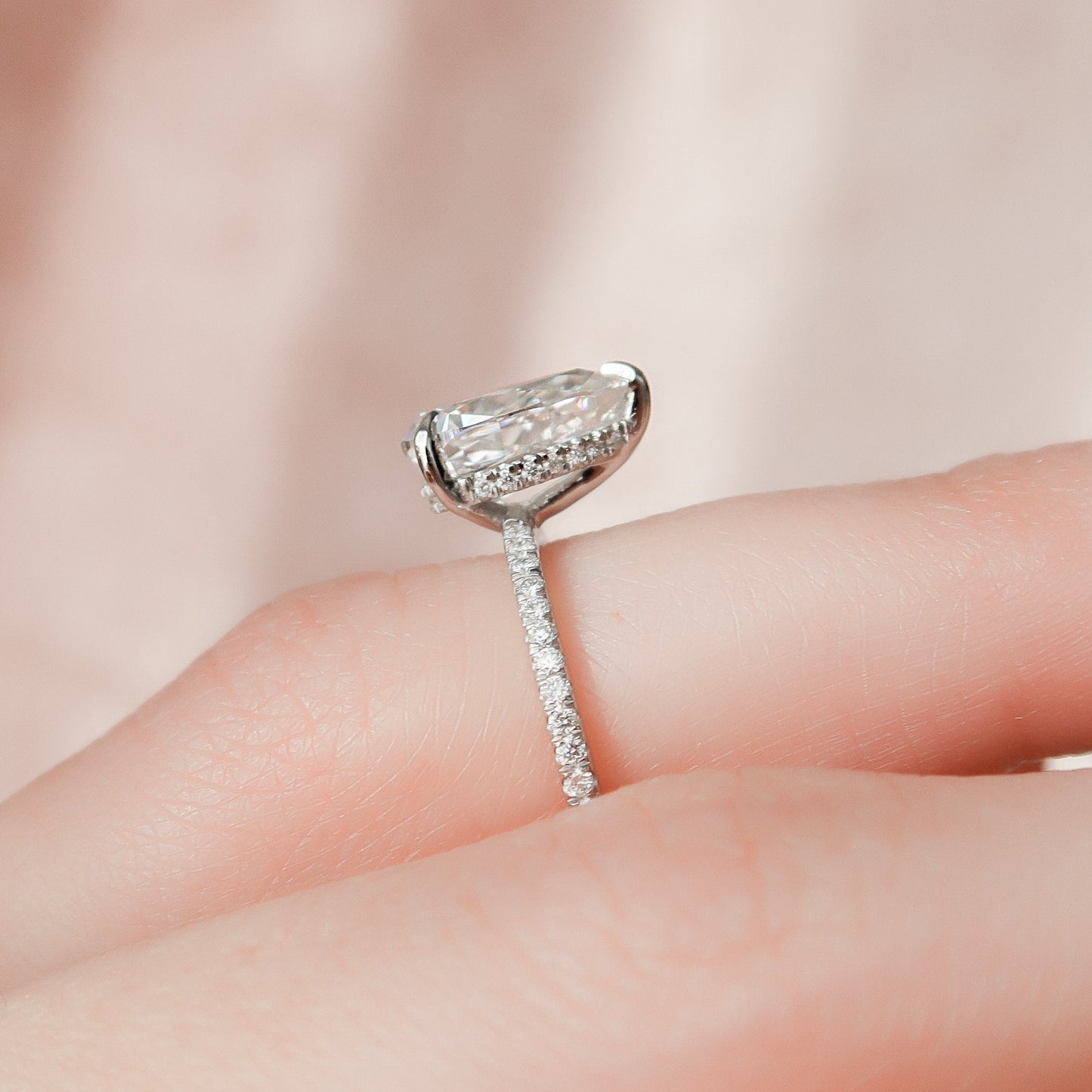 1.5 CT Pear Hidden Halo & Pave Moissanite Engagement Ring