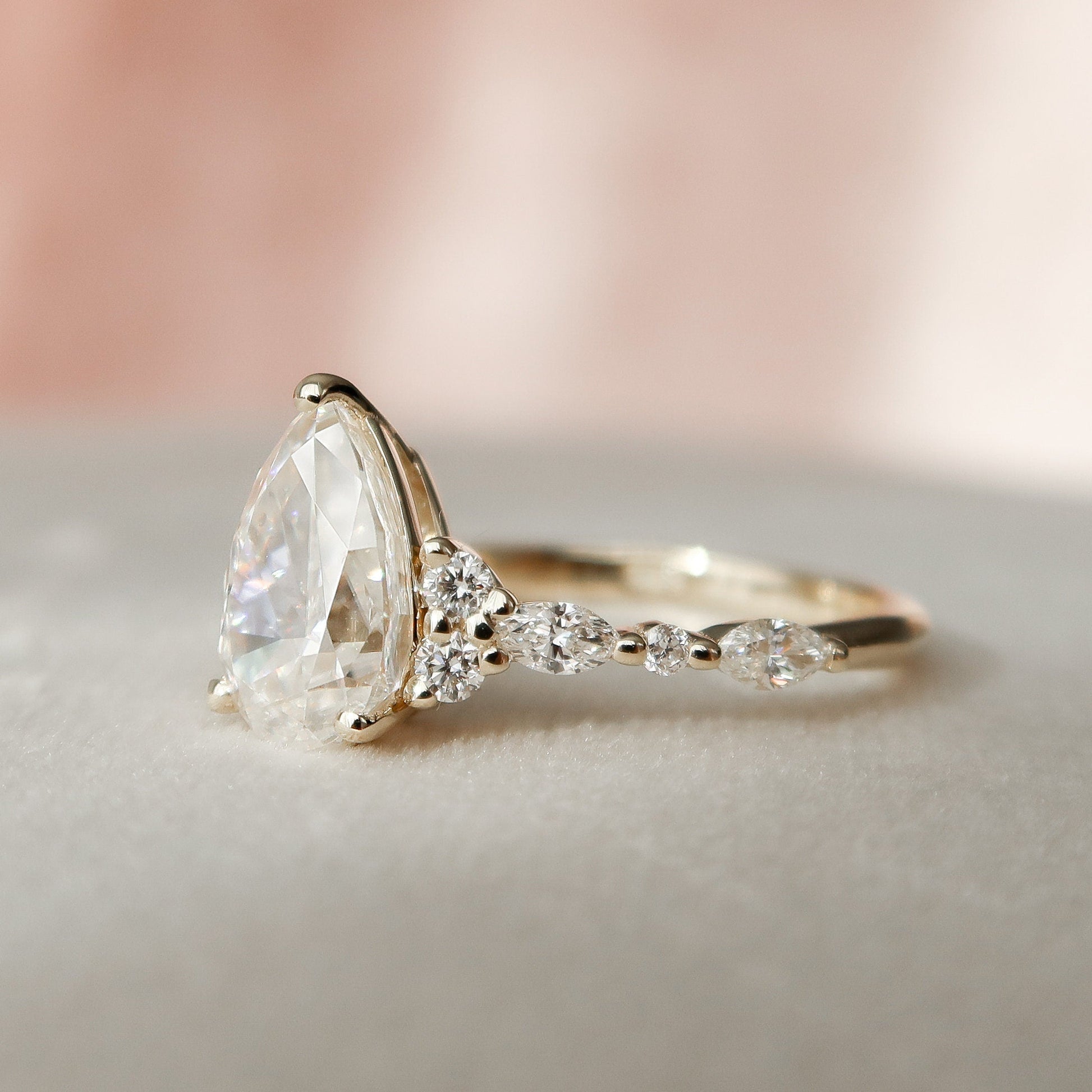 1.5 CT Pear Cluster Moissanite Engagement Ring
