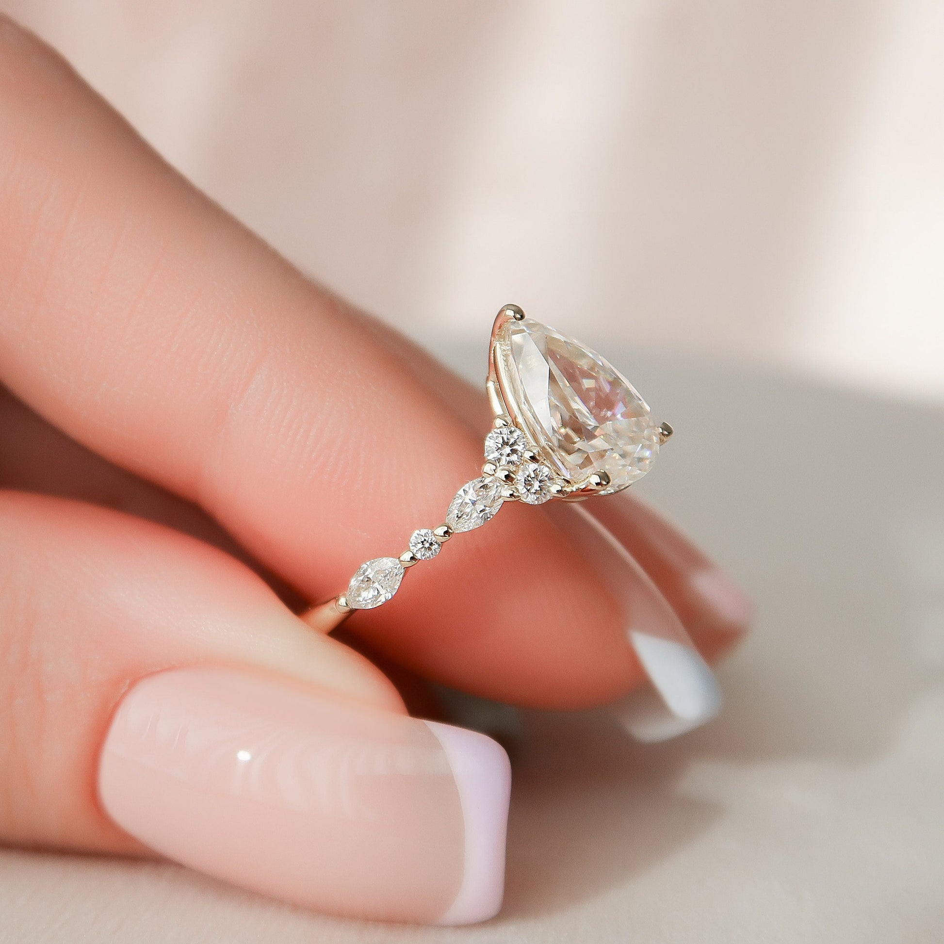 1.5 CT Pear Cluster Moissanite Engagement Ring