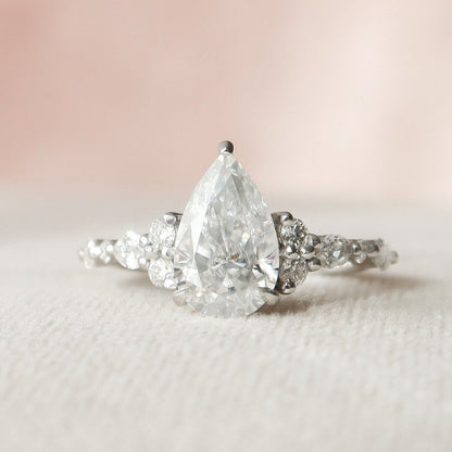 1.5 CT Pear Cluster Moissanite Engagement Ring