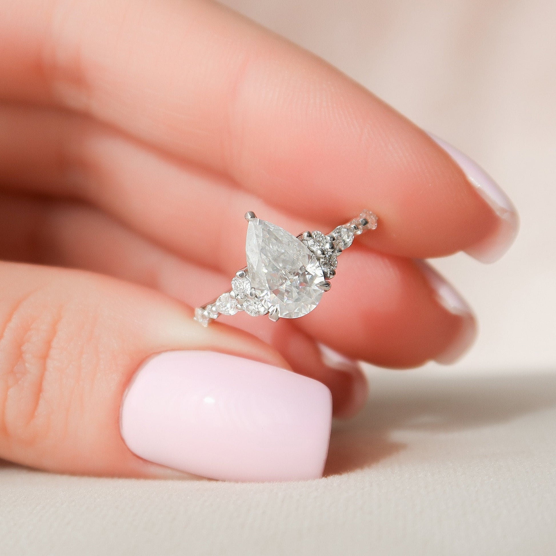 1.5 CT Pear Cluster Moissanite Engagement Ring
