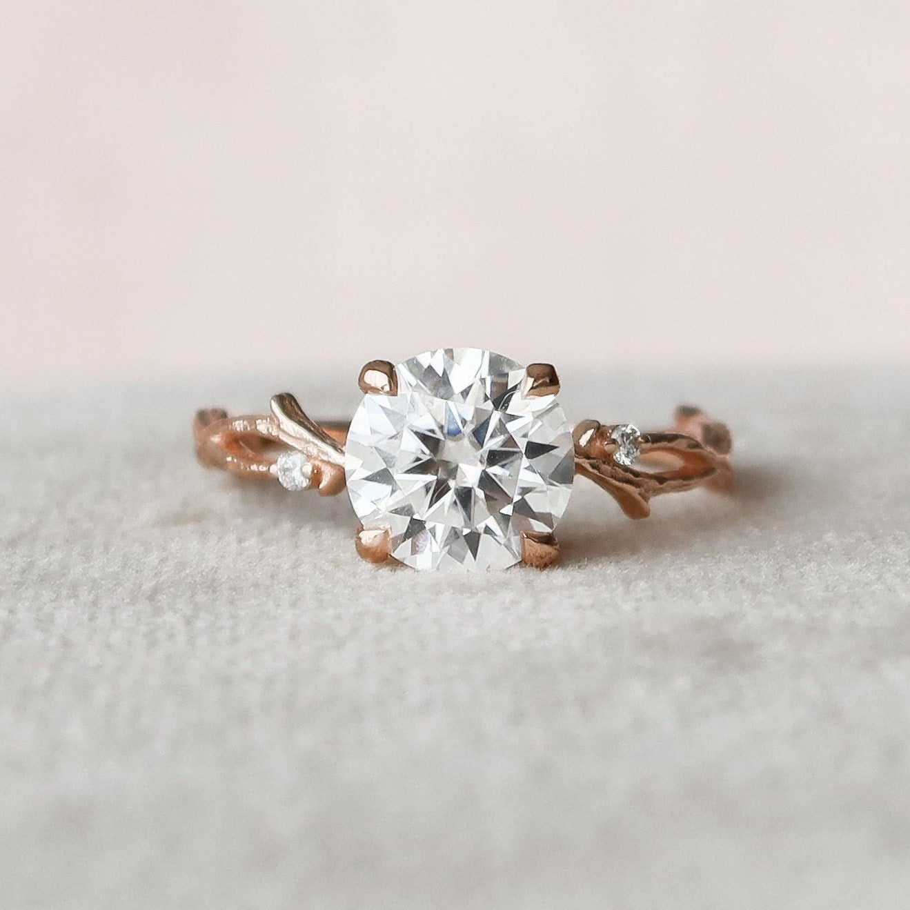 2 CT Round Twig Pave Moissanite Engagement Ring