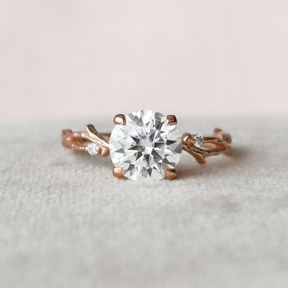 2 CT Round Twig Pave Moissanite Engagement Ring