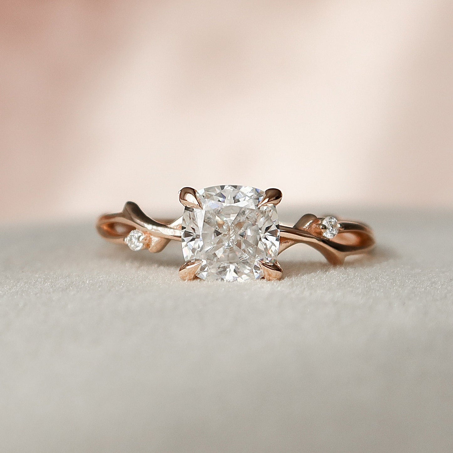 1.5 CT Cushion Twig Pave Moissanite Engagement Ring