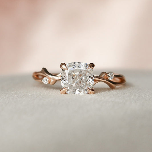 1.5 CT Cushion Twig Pave Moissanite Engagement Ring