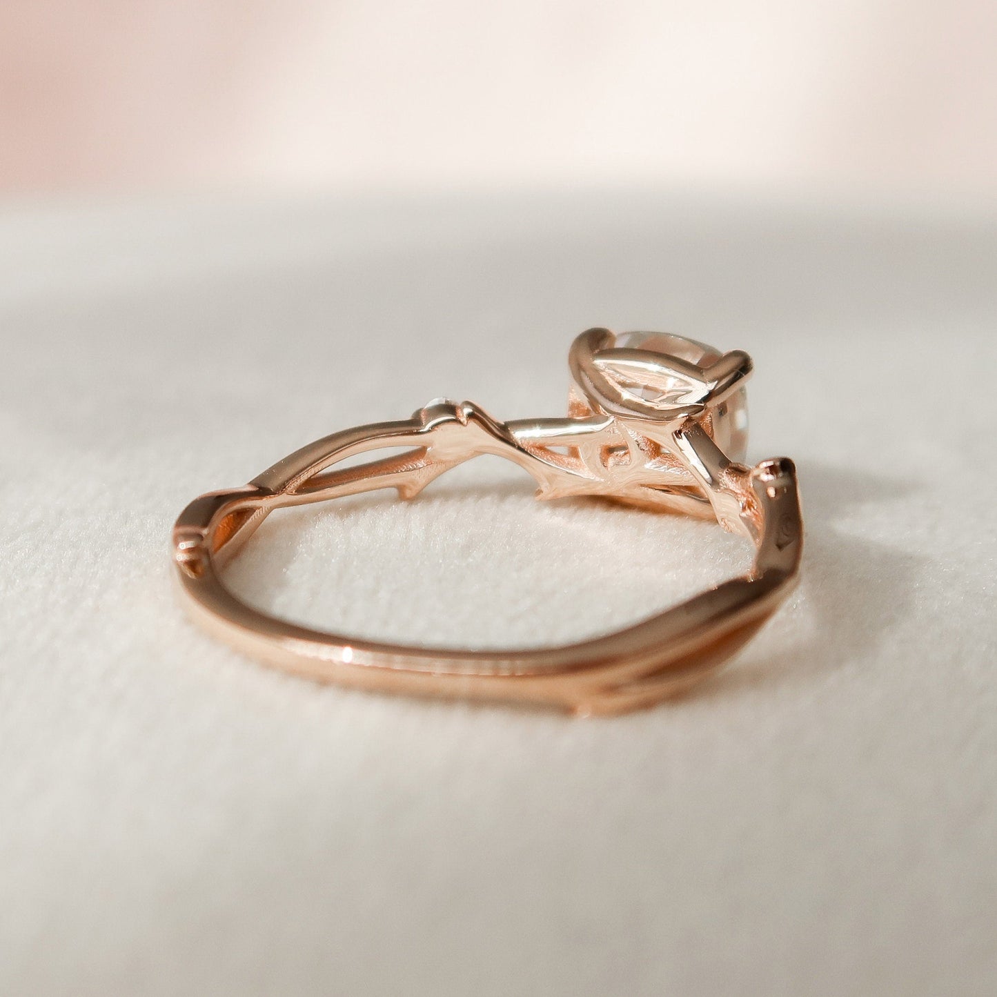 1.5 CT Cushion Twig Pave Moissanite Engagement Ring