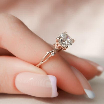 1.5 CT Cushion Twig Pave Moissanite Engagement Ring