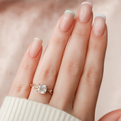 1.5 CT Cushion Twig Pave Moissanite Engagement Ring