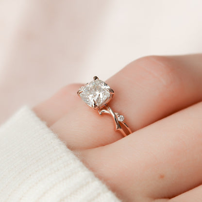 1.5 CT Cushion Twig Pave Moissanite Engagement Ring